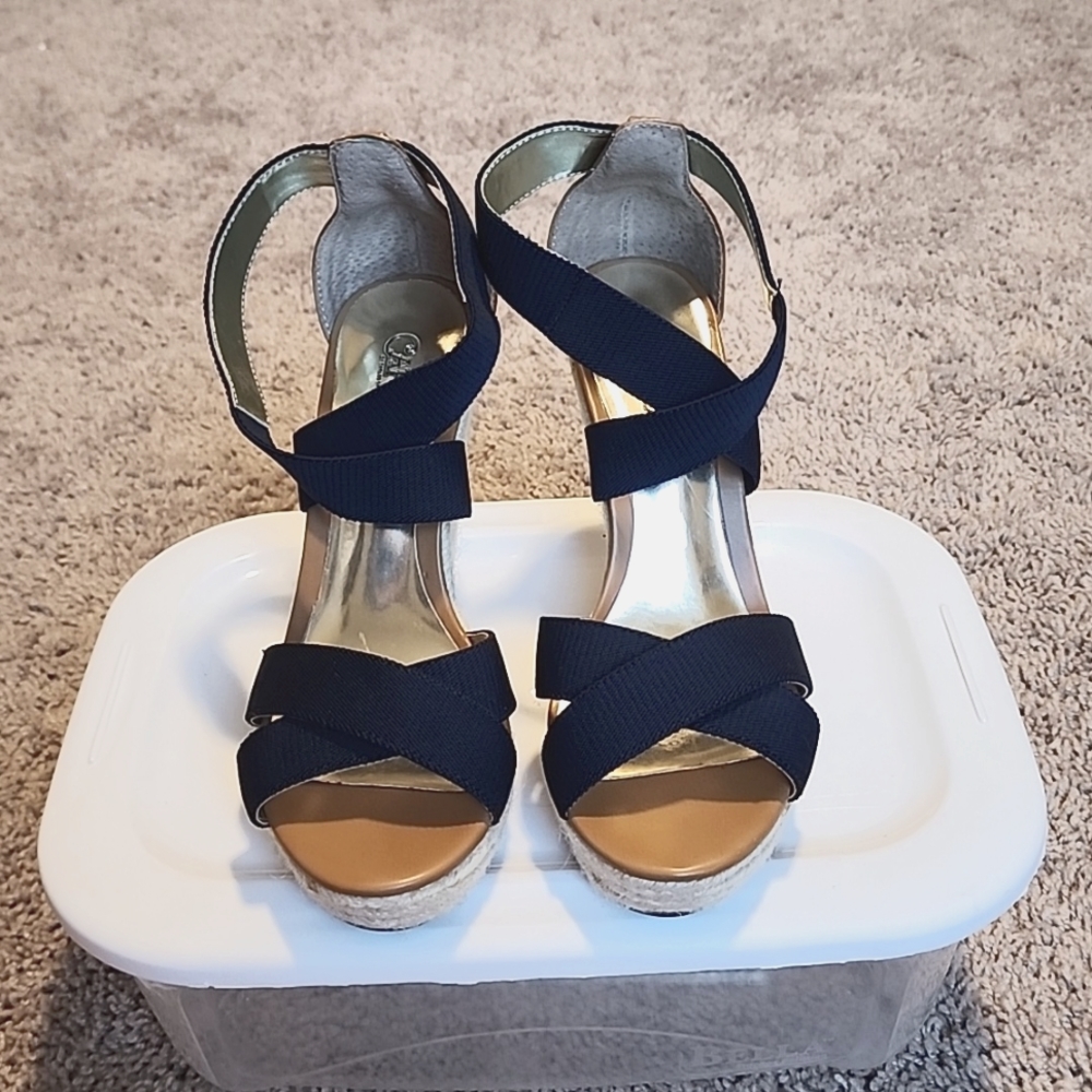 Women's size 7.5 Carlos, Navy blue, platform wedges